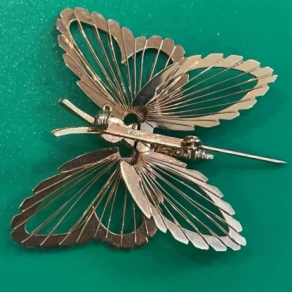 Vintage Signed Monet Butterfly Gold-tone Brooch